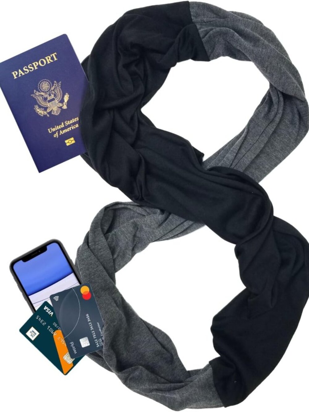 Infinity Loop Travel Scarf with 2 Hidden Zipper Pockets for Women - Dual Color